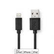 Nedis Lightning Kbel | USB 2.0 | Apple Lightning, 8 Plus | USB-A Dugasz | 480 Mbps | Nikkelezett | 1.00 m | Kerek | PVC | Fekete | Manyag Zacsk